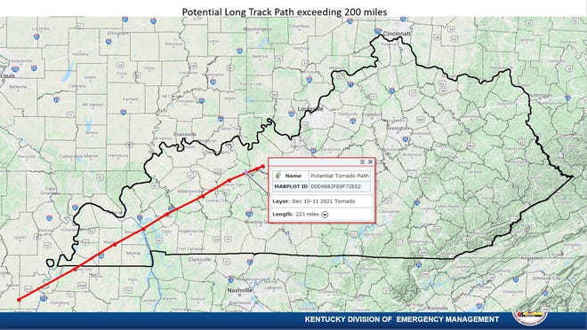 El tornado dejó un camino de destrucción de 223 millas en Missouri, Tennessee y el oeste de Kentucky.