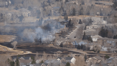 Una hilera de casas en Superior, Colorado fue destruida, mientras que otras casas no se vieron afectadas por los rápidos incendios forestales que arrasaron rápidamente el área el jueves.
