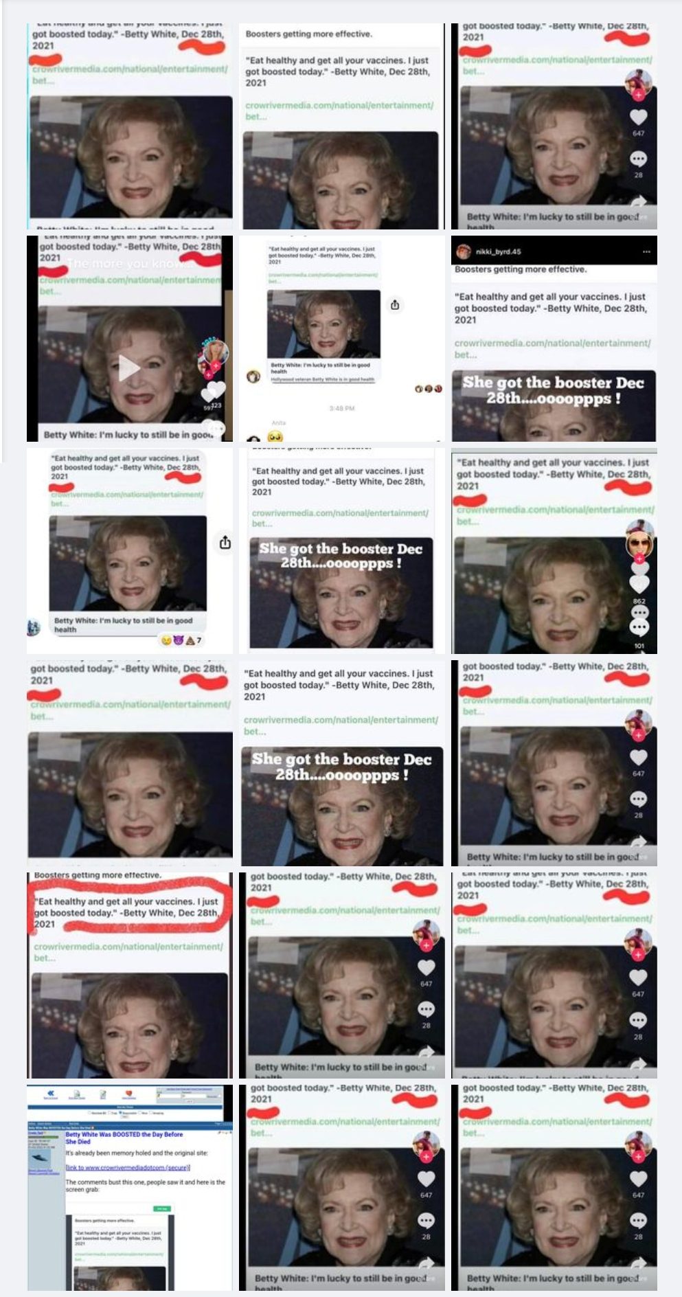 Broma Betty White booster dispara Facebook