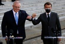 Emmanuel Macron y Scott Morrison en el Palacio del Elíseo de París el 15 de junio.