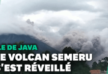 Imagen de la erupcion del Monte Semeru en Indonesia