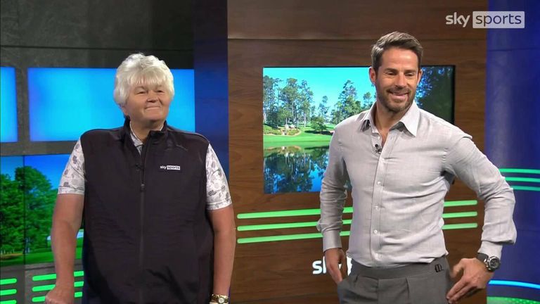 Jamie Redknapp y Sir Dame Laura Davies juegan el famoso hoyo 12 en Augusta National antes del Masters