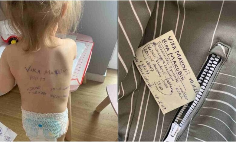 Nombre, teléfono, dirección: una foto inquietante de la espalda de un niño es ahora un símbolo de miedo para los padres ucranianos