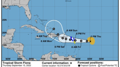 Trayectoria pronosticada para la tormenta tropical Fiona.
