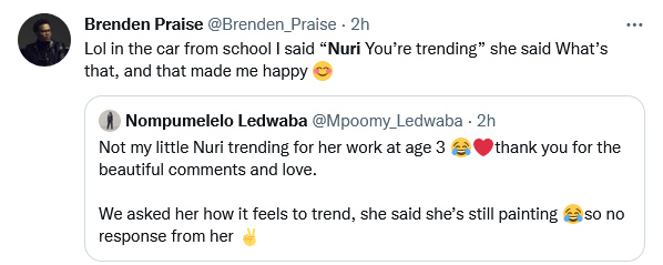 Nuri la hija de Mpoomy Ledwaba y Brenden Praise es