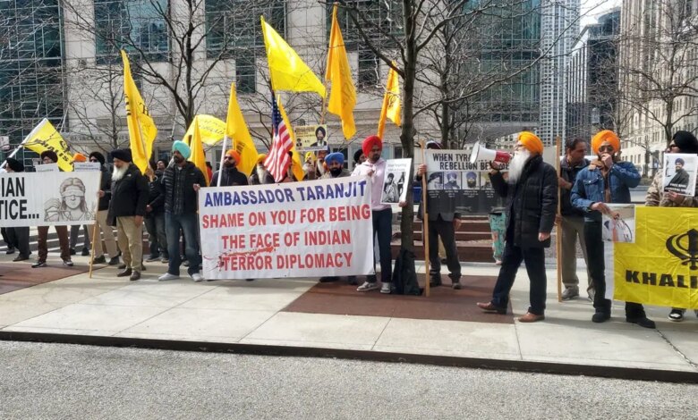 Khalistan supporters protest at Times Square in New York