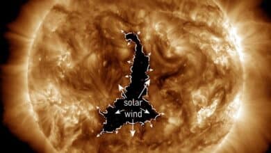 Un enorme "agujero" en el Sol, más ancho que 60 veces la Tierra, nos arroja viento solar ultrarrápido