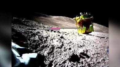 The Smart Lander for Investigating Moon (SLIM), is seen in this handout image taken by LEV-2 on the moon, released on January 25, 2024.