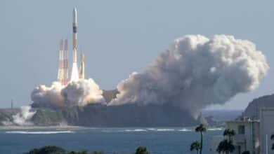 H-IIA rocket carrying the national space agency's moon lander is launched at Tanegashima Space Center on the southwestern island of Tanegashima