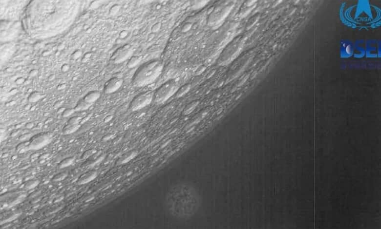 China&rsquo;s Tiandu-2 experimental lunar satellite took this far-infrared image of the moon and Earth (bottom center) on April 8, 2024.
