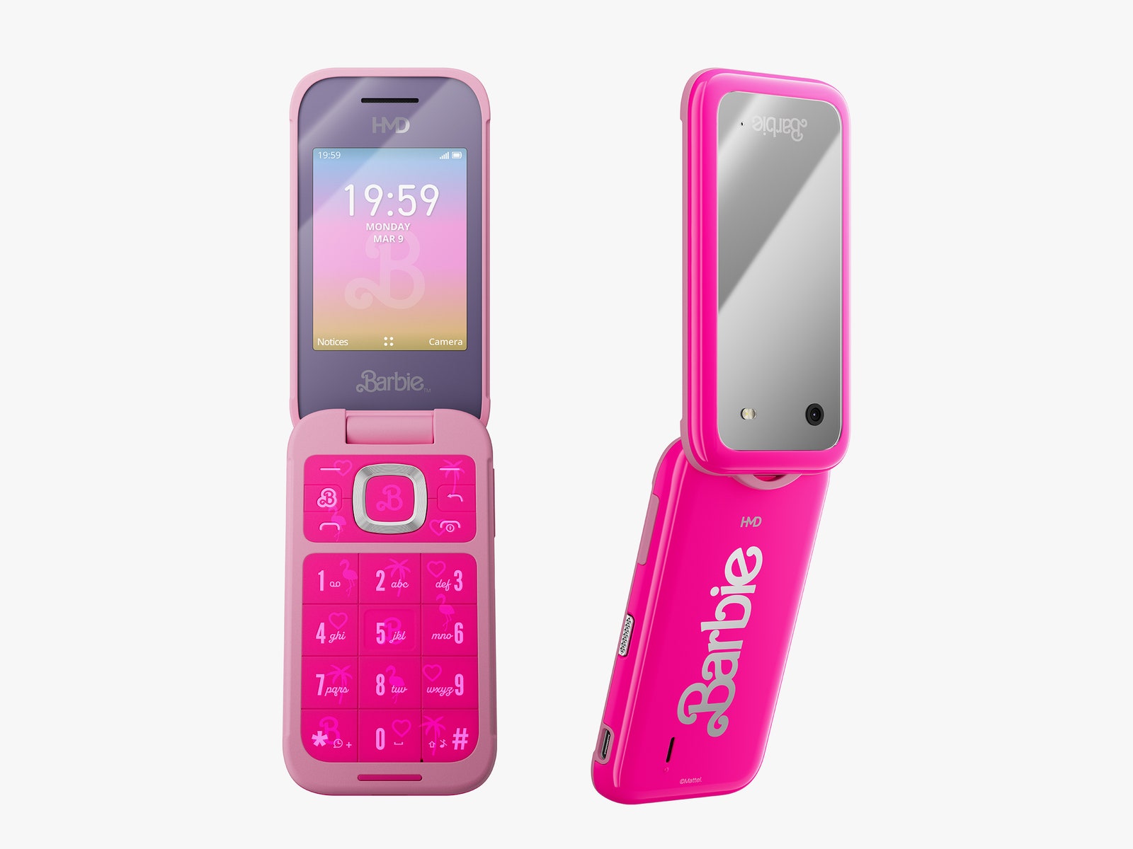 Teléfono rosa abatible por delante y por detrás