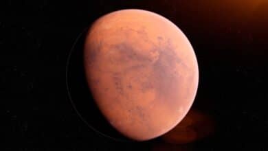 Descubren enorme océano oculto bajo Marte que puede contener vida 1 Illustration of the Red Planet aka Mars against a black background.
