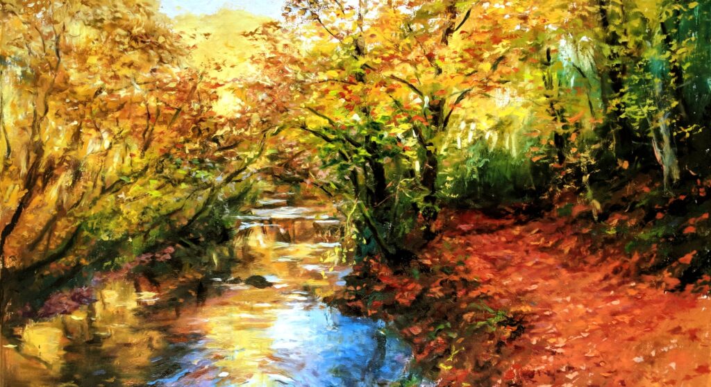 Pintura al Óleo paisaje de campo y río