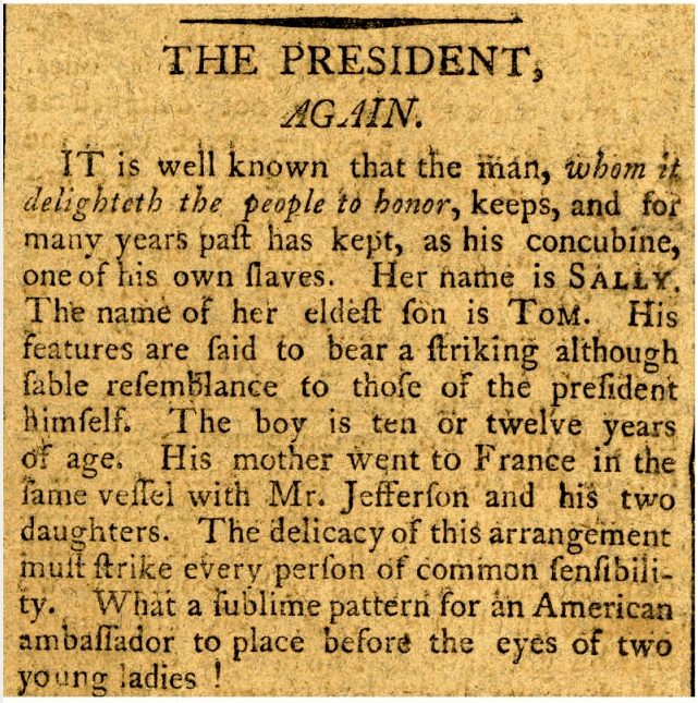 Sally Hemings y su relación de 38 años con Thomas Jefferson 6 registros de james callender